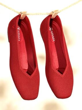 VIVAIA Margot 2.0 Square Toe Red Knit Flats Lightweight Comfort Travel Shoes